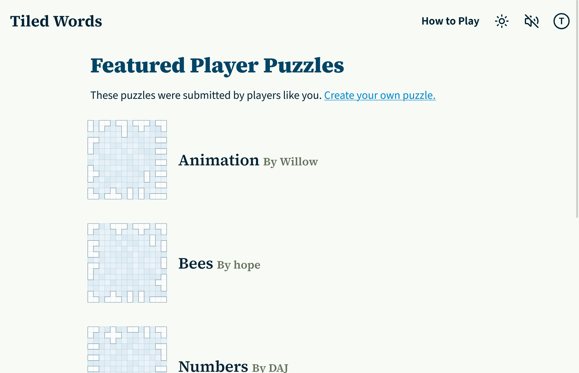 A screenshot showing previews of upcoming player puzzles