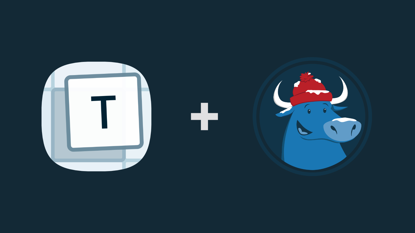 The Tiled Words logo and Blue Ox logo connected by a plus sign